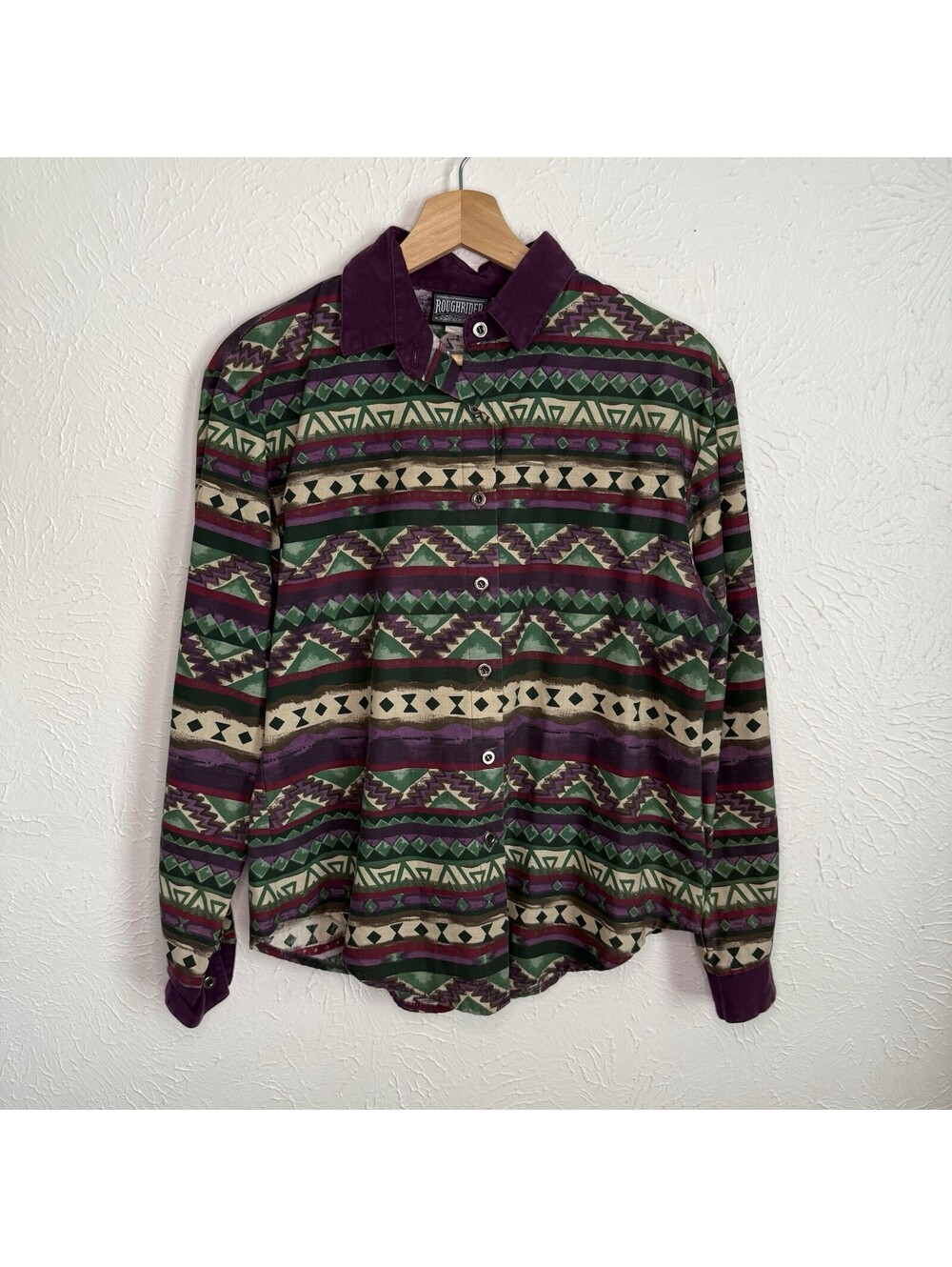 Vintage Roughrider Long Sleeve Shirt Women's S Multi Aztec Southwestern Rodeo